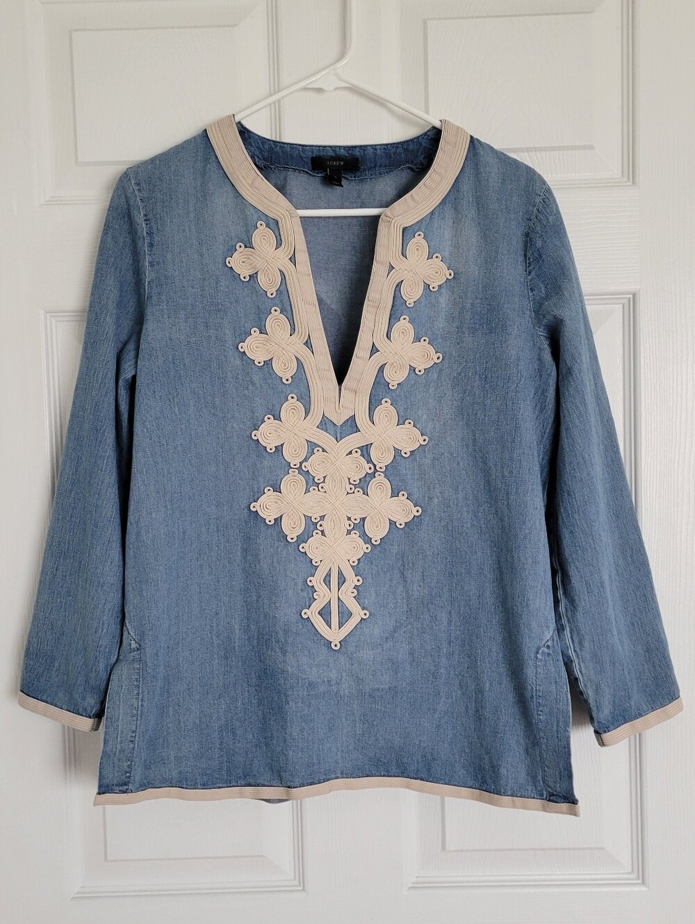 J. Crew Soutache Embroidered Chambray Tunic